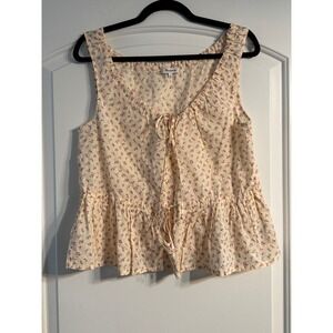 Madewell Tank Top Women Small Cream Pink Floral Peplum Tie Front Cotton